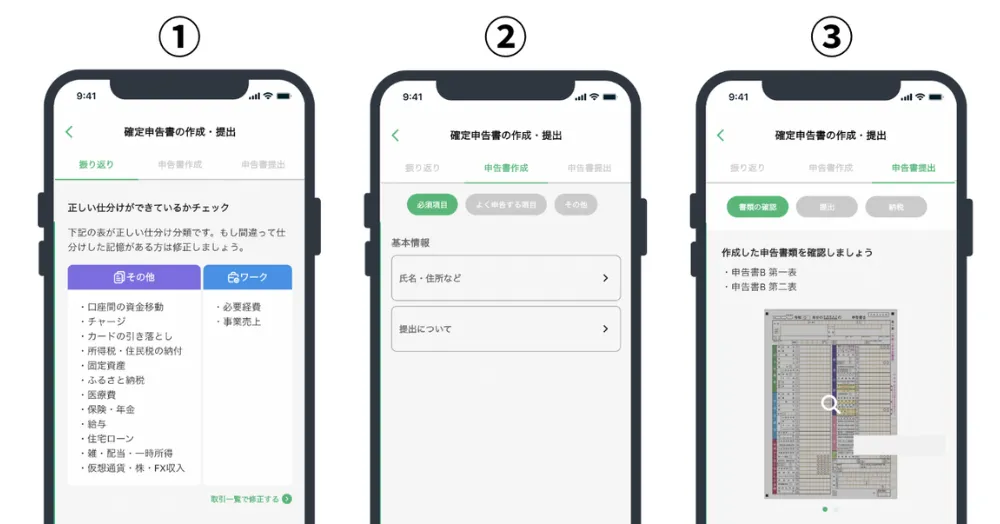 Taxnapの使い方4.確定申告書の作成1,2,3